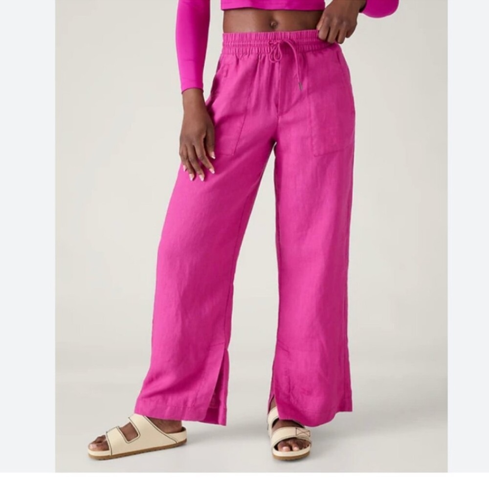 Athleta Retreat Linen Wide Leg Pants in Iceplant Pink size 1X NWT - Picture 3 of 10